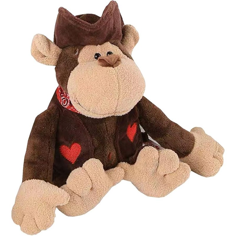 9.8~13.8inch Jungle Animal Stuffed Plush Tiger Lion Elephant Monkey Rac Rhino Giraffe Fox for Kids Animal Theme Party Toys (35cm Cowboy Monkey)